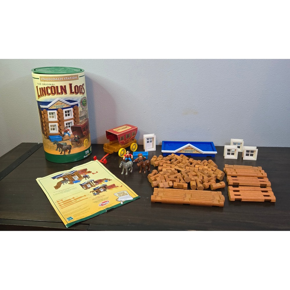 Lincoln Logs Stagecoach Station 75 Pcs Real Wood Building Set 2005 K'NEX Hasbro